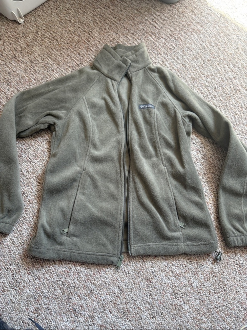 Columbia Olive Green Fleece Jacket with Stand Collar